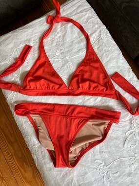 J.Crew orange  Halter Triangle Bikini Set Top Size L Bottom Size M